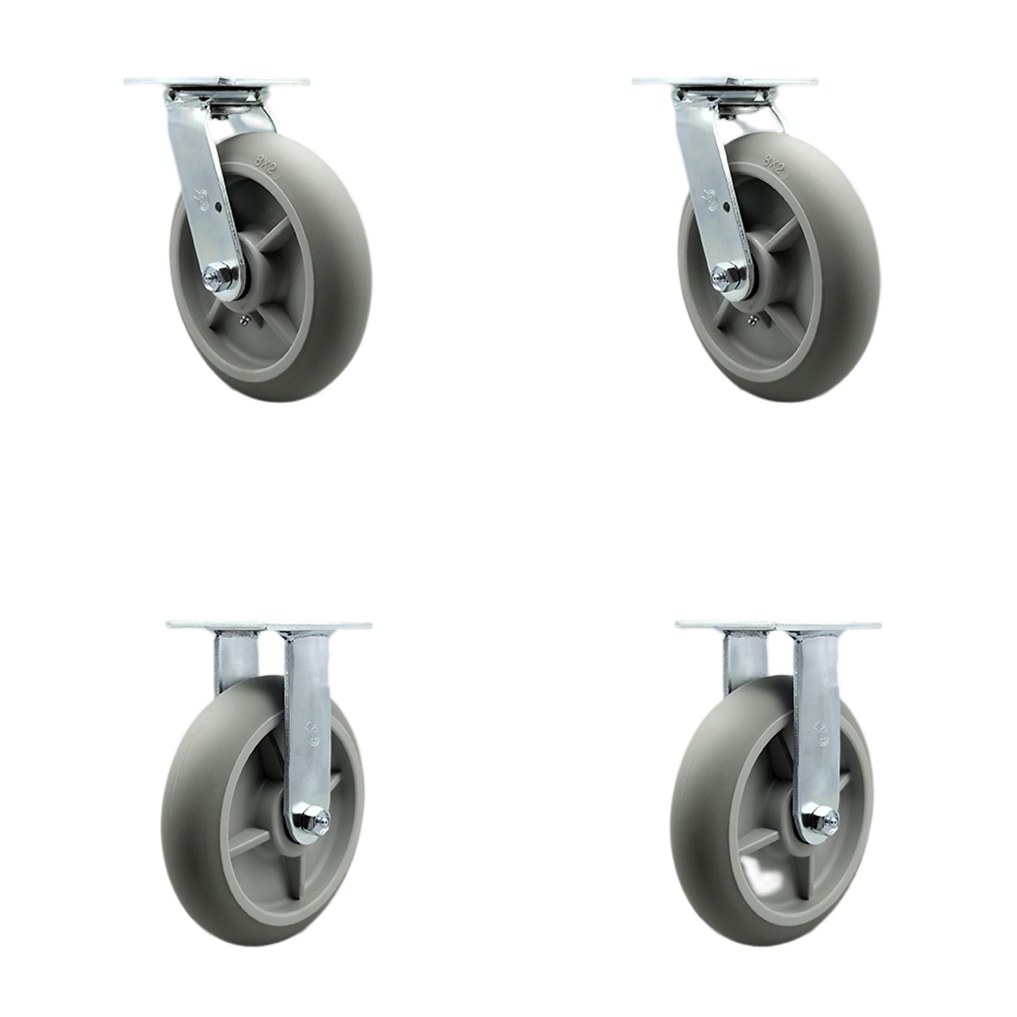 Service Caster, 8in. x 2in. Plate Casters, Wheel Diameter 8 in, Caster Type Swivel, Package (qty.) 4, Model# SCC-SS30S820-TPRBD-2-R-2